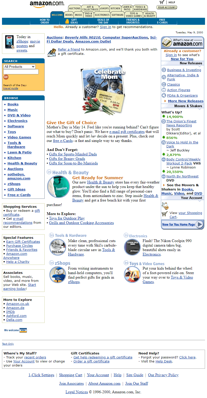 The Amazon website in the year 2000