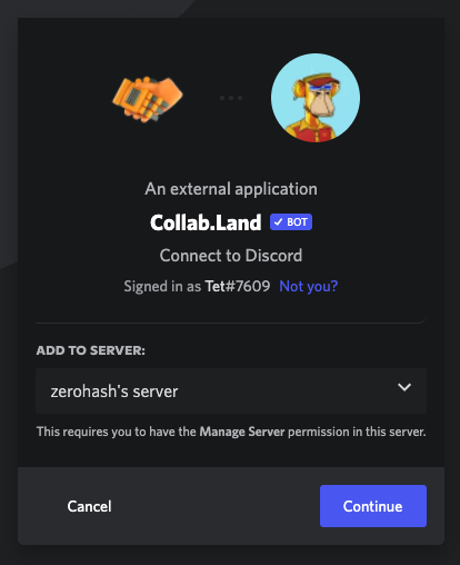 Inviting Collab.Land bot to a private server. 