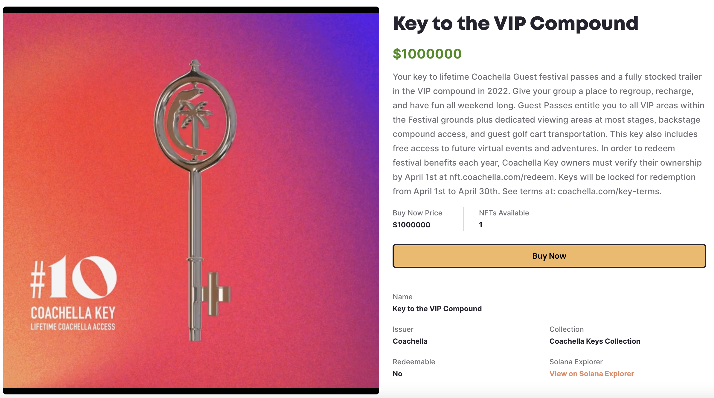 Coachella NFT that enables lifetime entry to all VIP events 