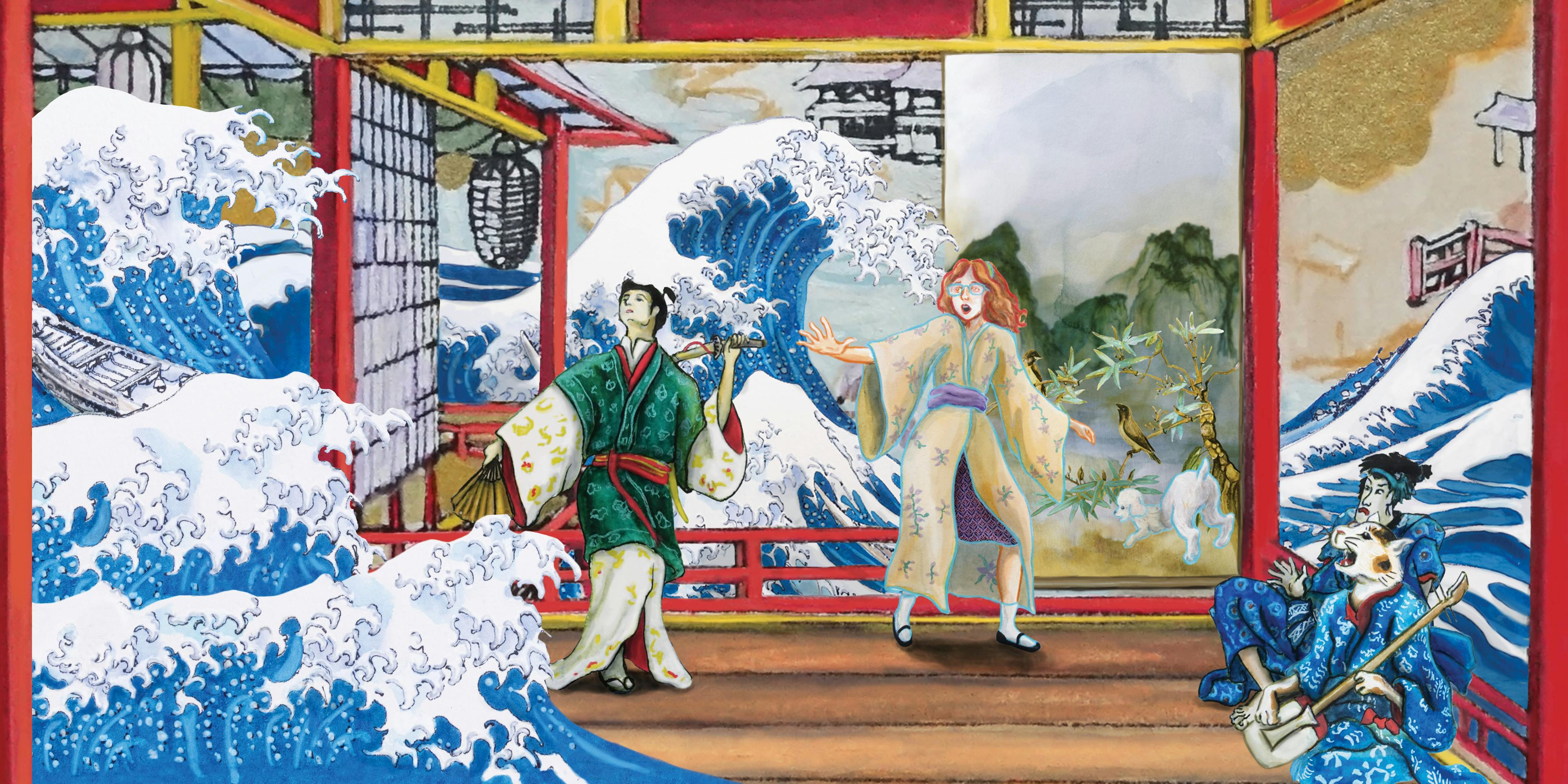 The moment when a Hokusai inspired tsunami forces our characters to leave Ukiyo-e Japan