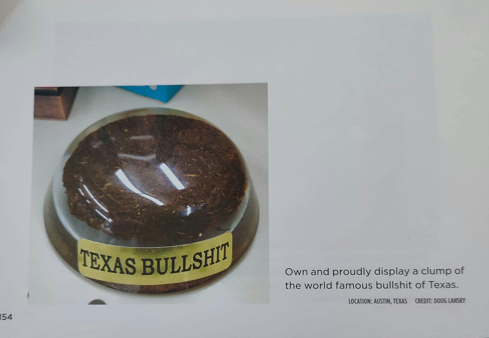 Bullshit of Texas, seen in Crap Souvenirs: The ultimate Kitsch Collection by Doug Lansky (2012)