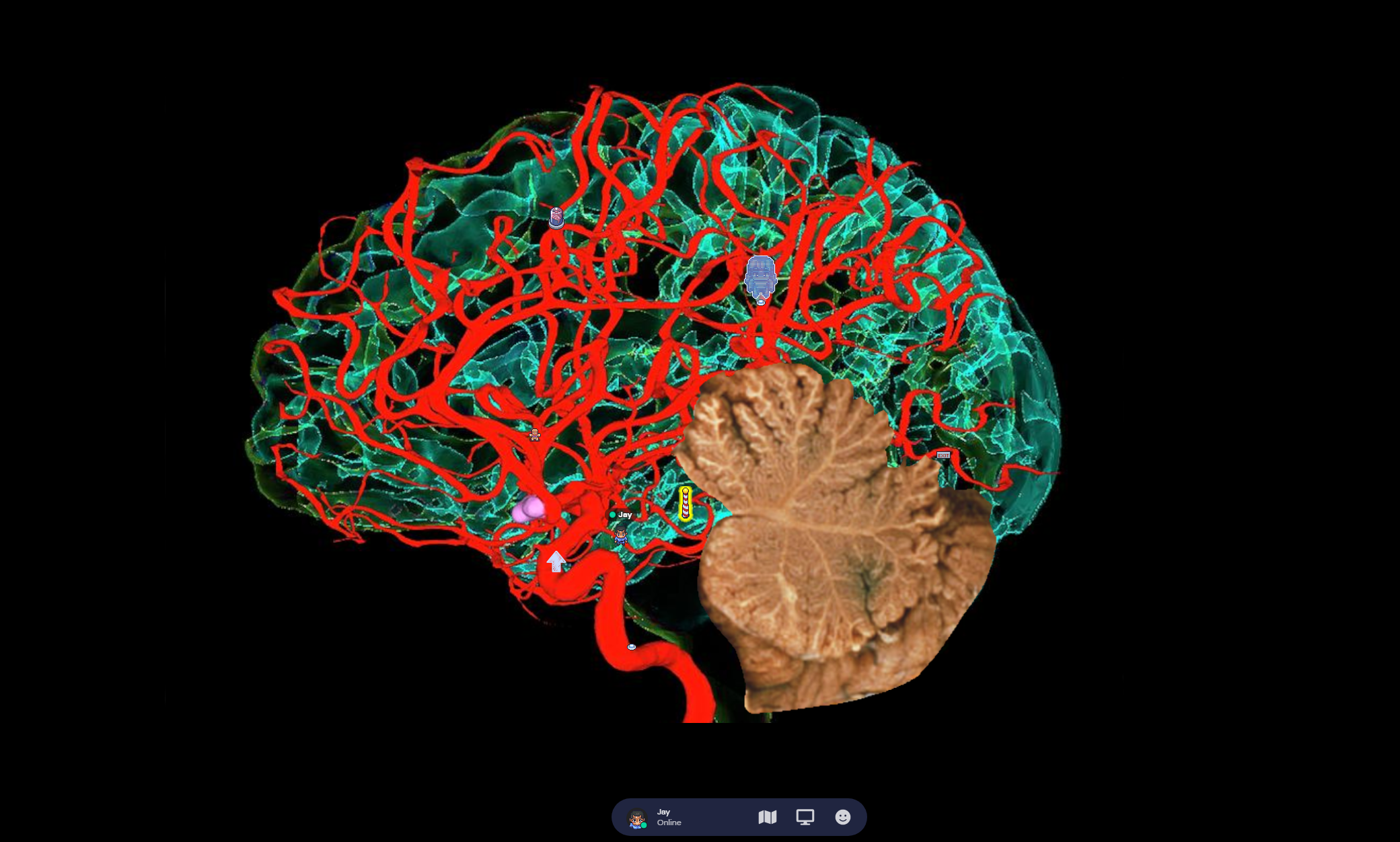Figure 2: The brain map on Gathertown, which features the different components of the brain