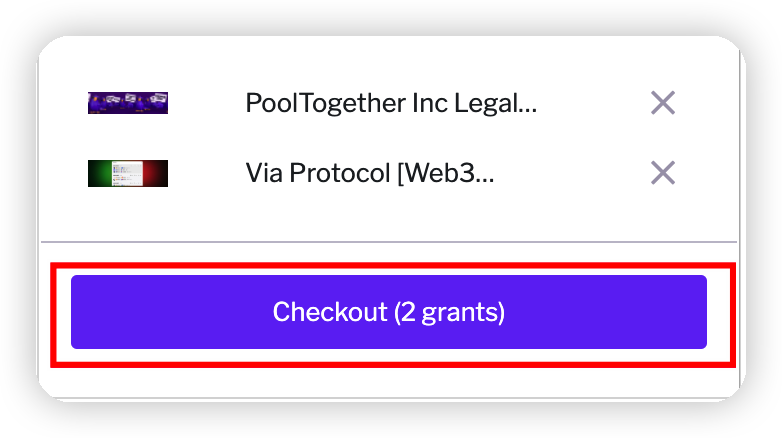 把所有需要捐赠的项目添加到购物车后点击 Checkout(* grants)
