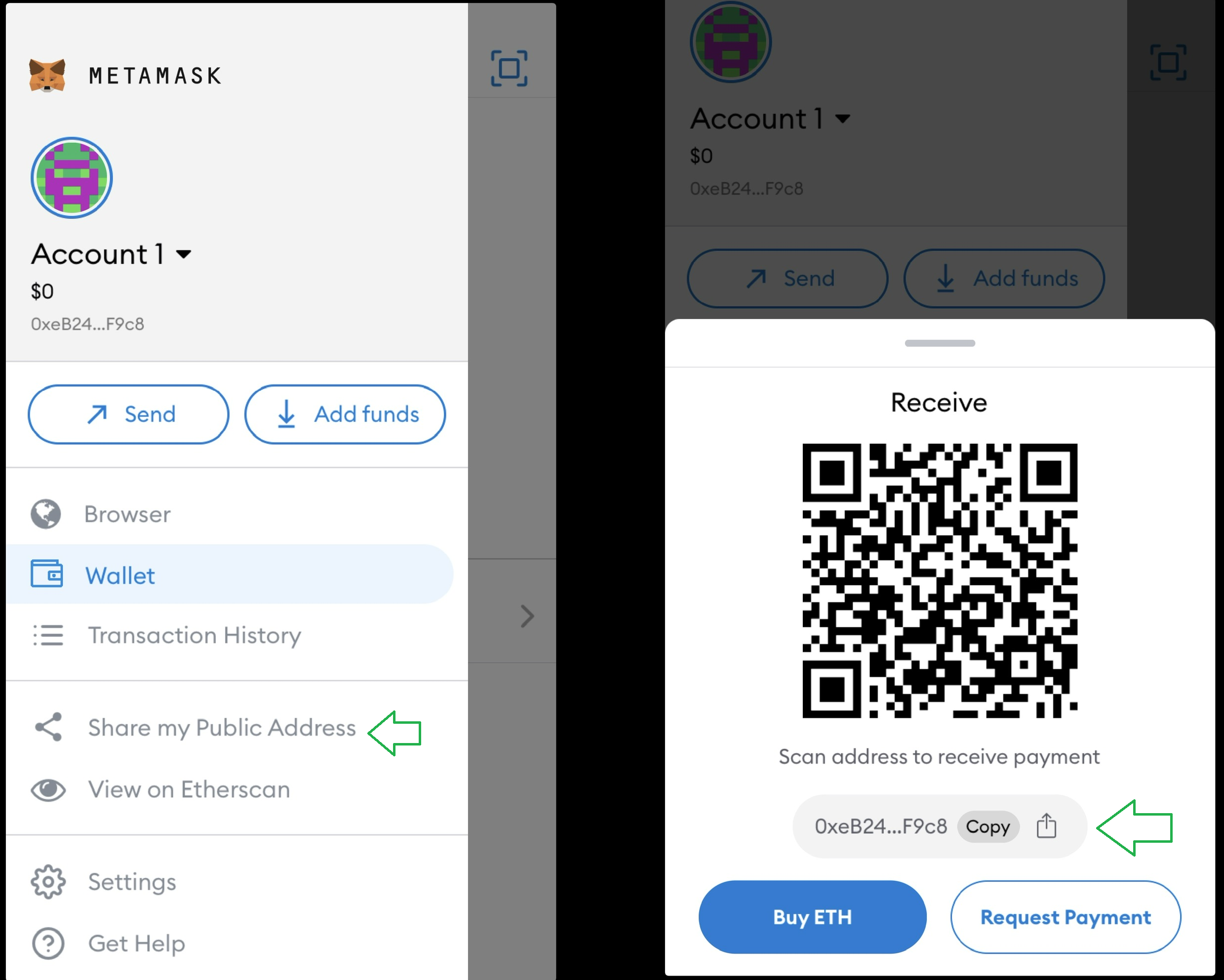 How to copy your MetaMask public wallet address