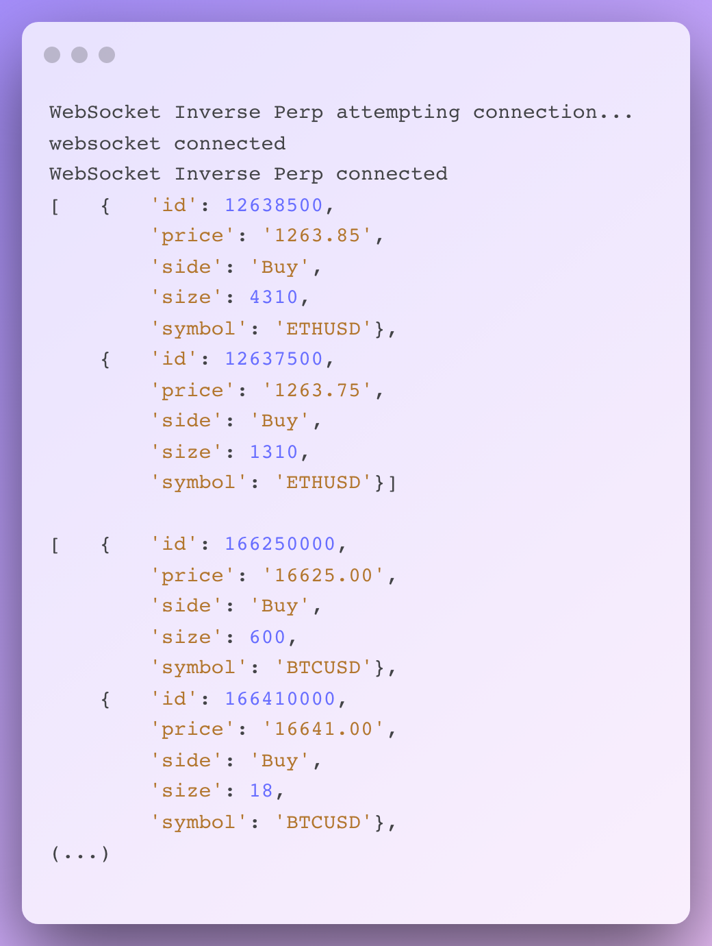websockets connection for inverse
