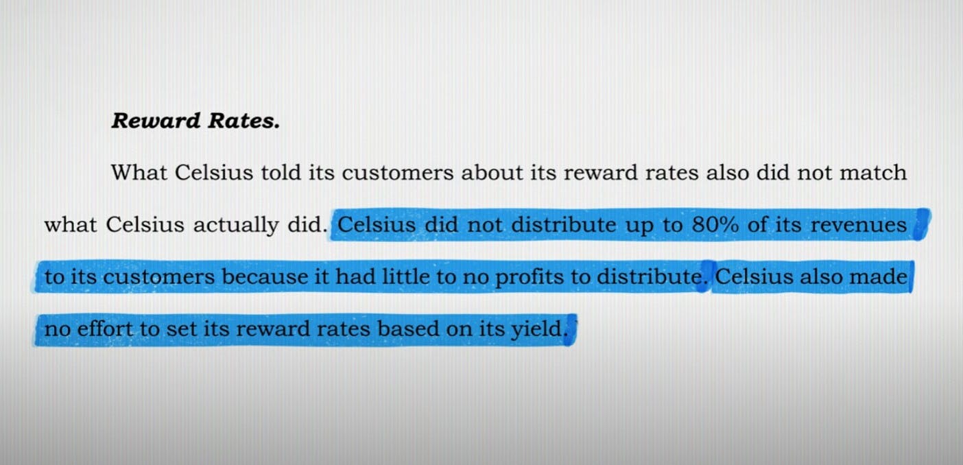 Reward Rates from the Celsius Report