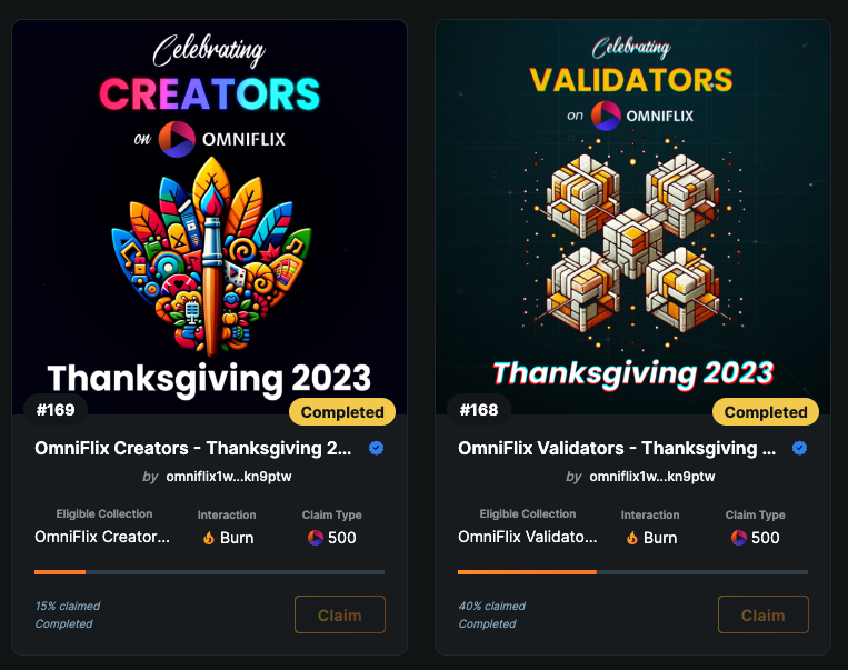 Thanksgiving Campaign on OmniFlix Market for Creators & Validators