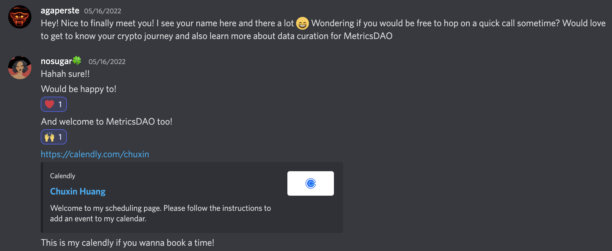 My first Discord DM with Chuxin