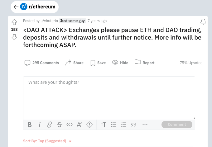https://www.reddit.com/r/ethereum/comments/4oif2x/dao_attack_exchanges_please_pause_eth_and_dao/