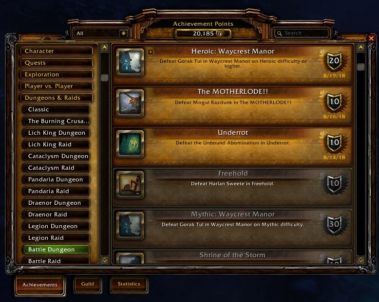 Achievement system in  world of Warcraft