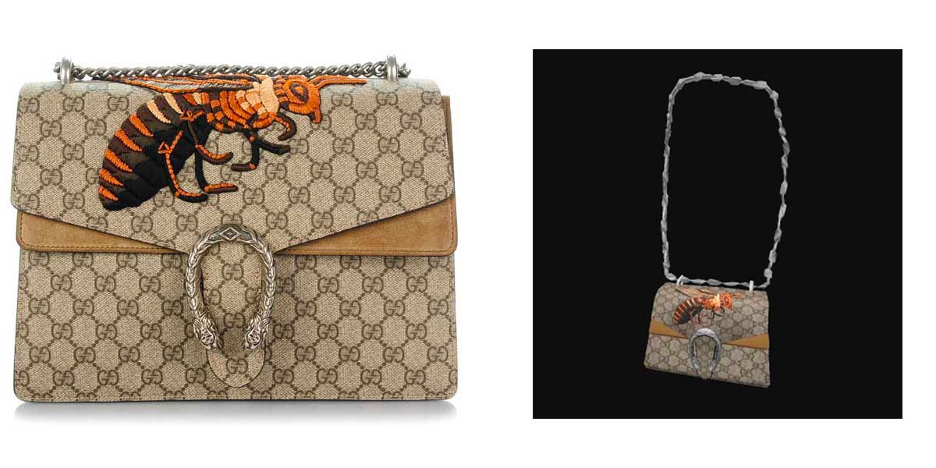 图：Gucci’s Luxury handbag, physical (left) and virtual (right)
