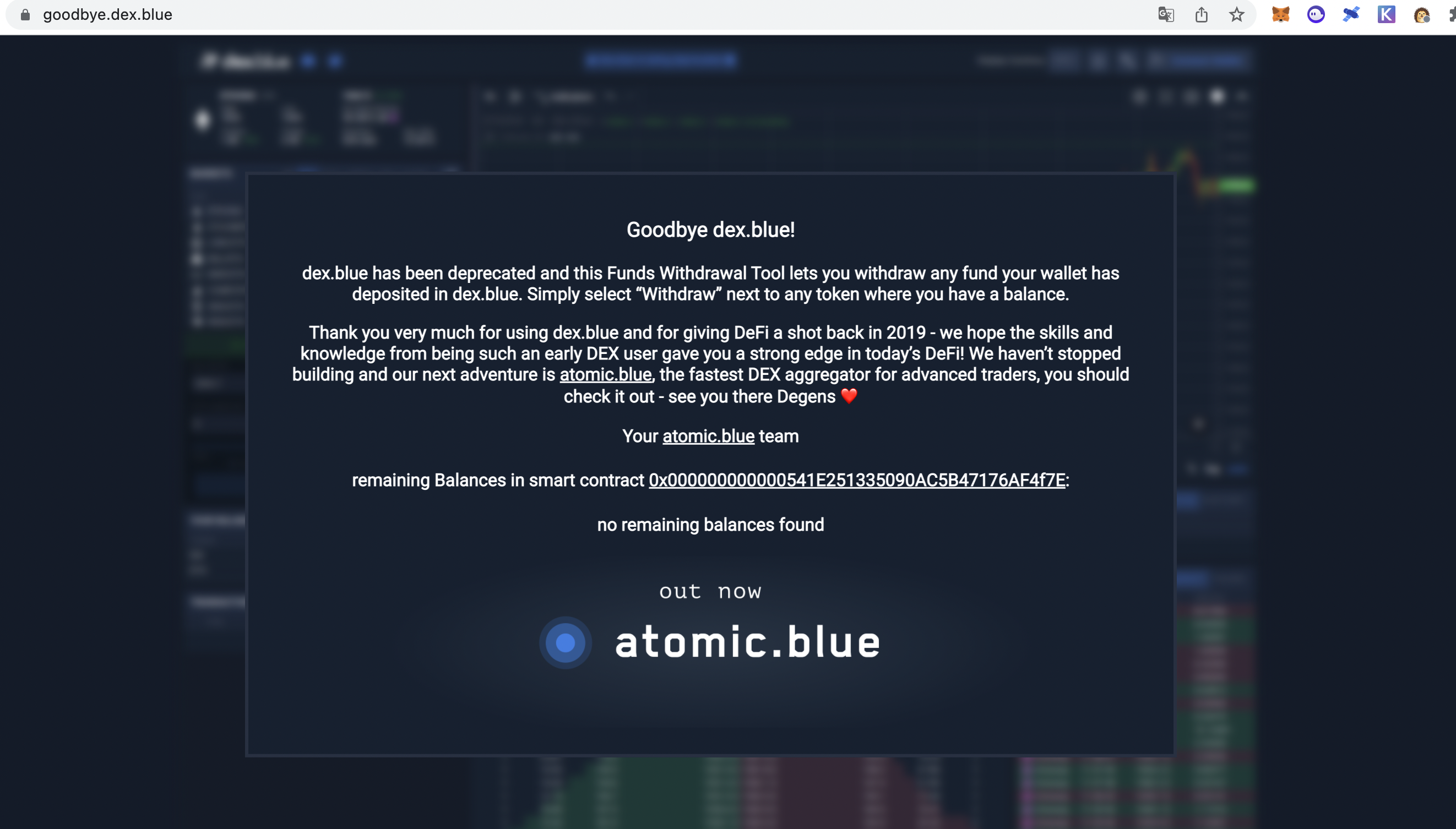 2021年2月，atomic.blue正式接替dex.blue，并升级为AMM聚合器