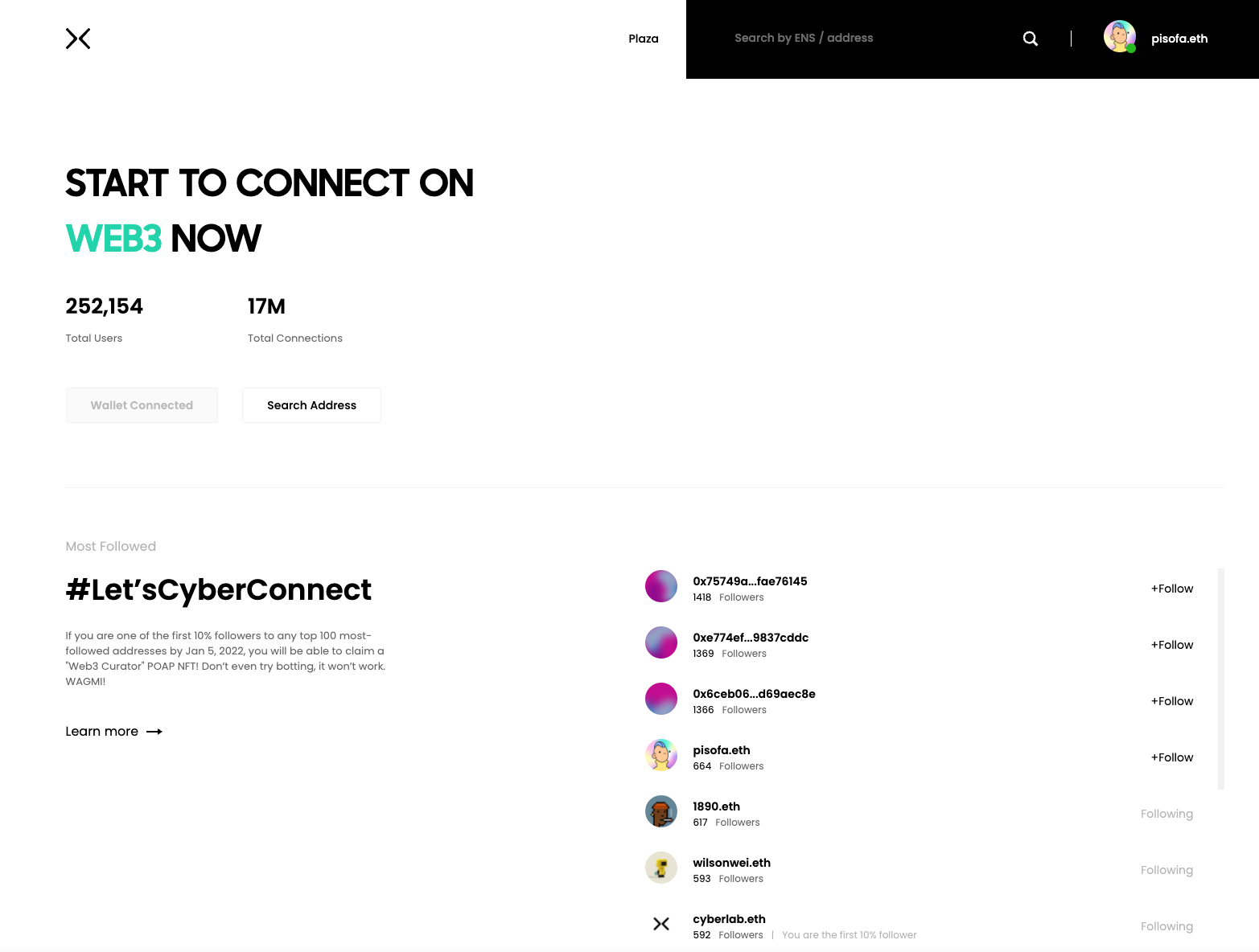 CyberConnect WebApp Plaza Page