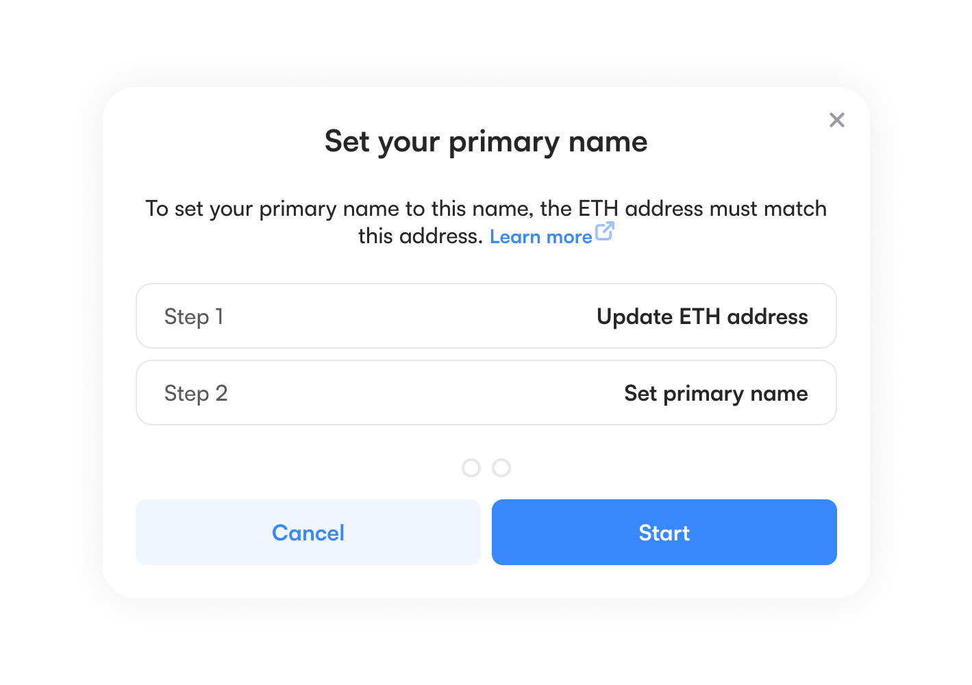 The guided transaction flow for setting a primary name