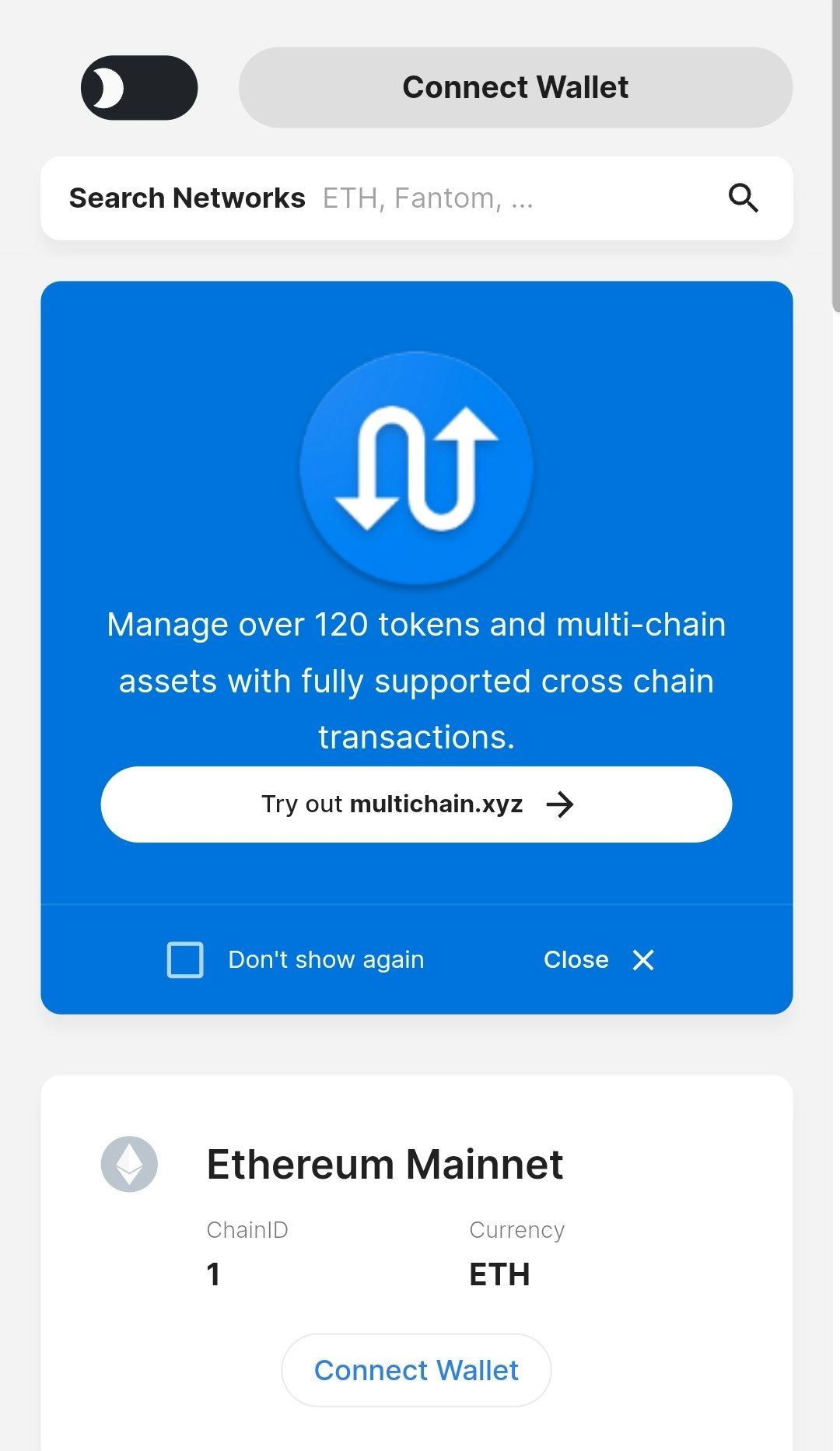 Chainlist's main page
