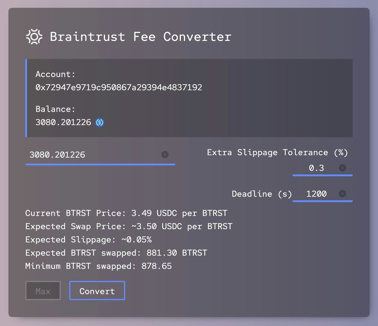 Fee Converter frontend; Source: https://medium.com/snowfork/introducing-the-braintrust-fee-converter-21be7c8af951