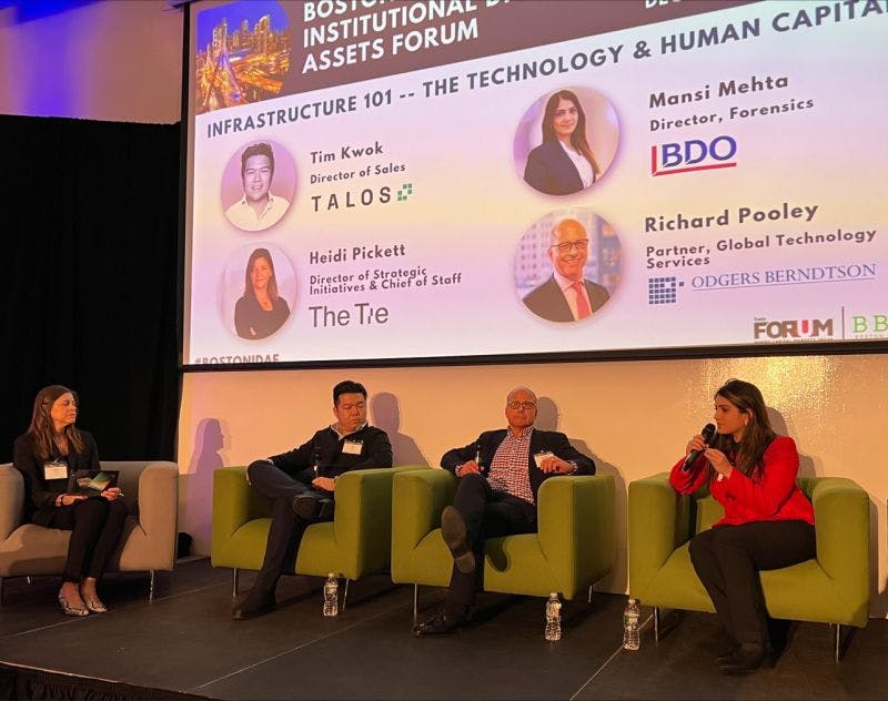 The Infrastructure - Technology and Human Capital panel (from left to right: Heidi Pickett, Tim Kwok, Richard Pooley, and Mansi Mehta)
