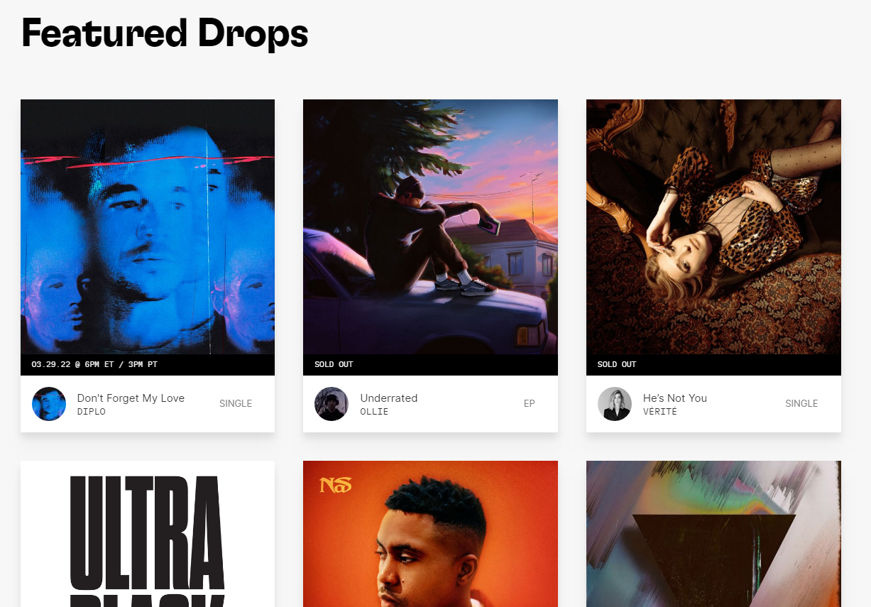 Featured music NFTs on Royal
