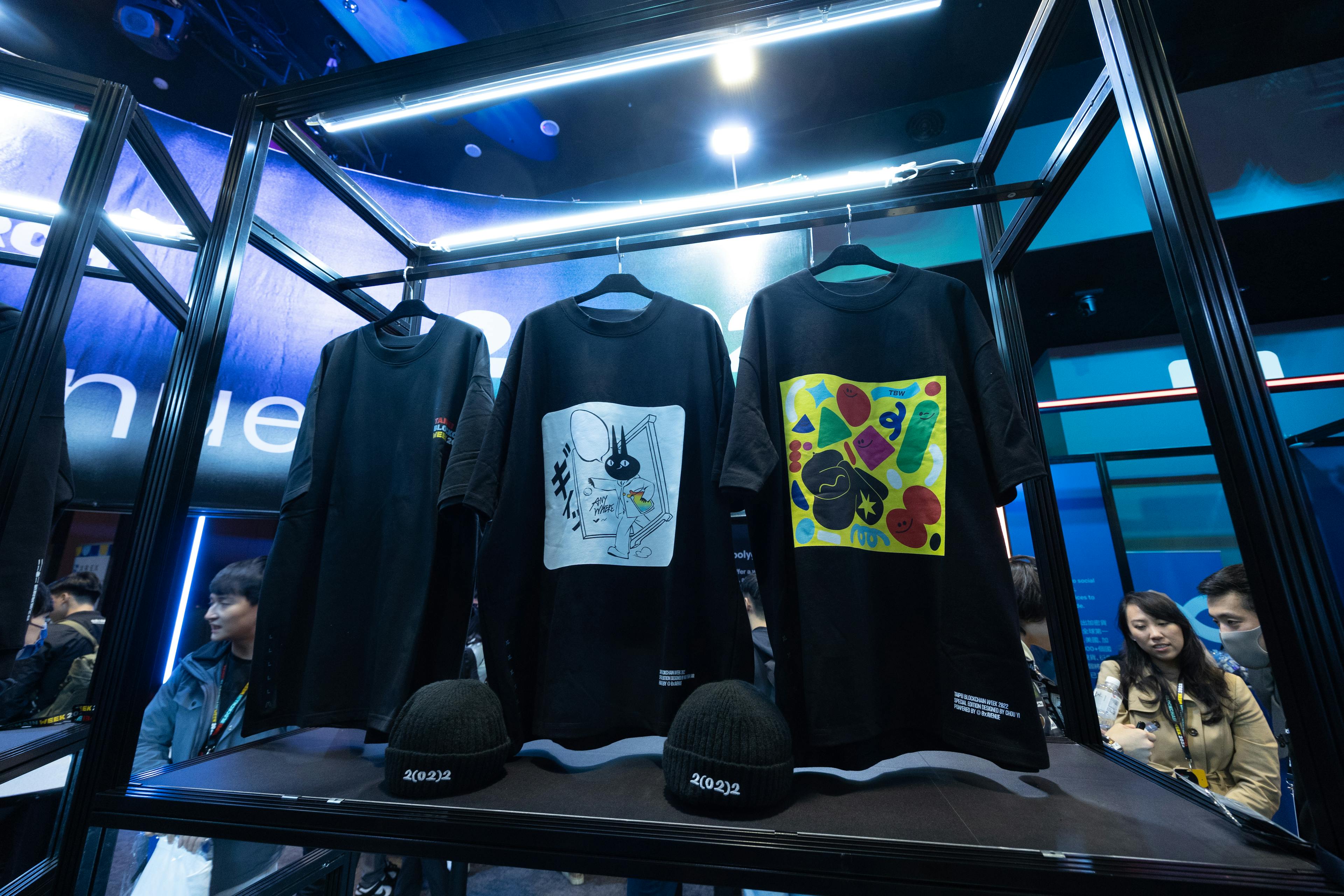 The merchandise at Taipei Blockchain Week featured rare tshirts printed with artwork by Taiwan artists.
