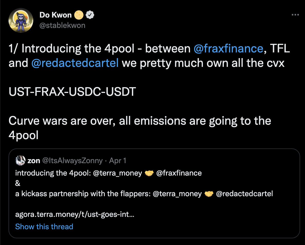 The 4pool Frax x Redacted x Terra partnership announcement