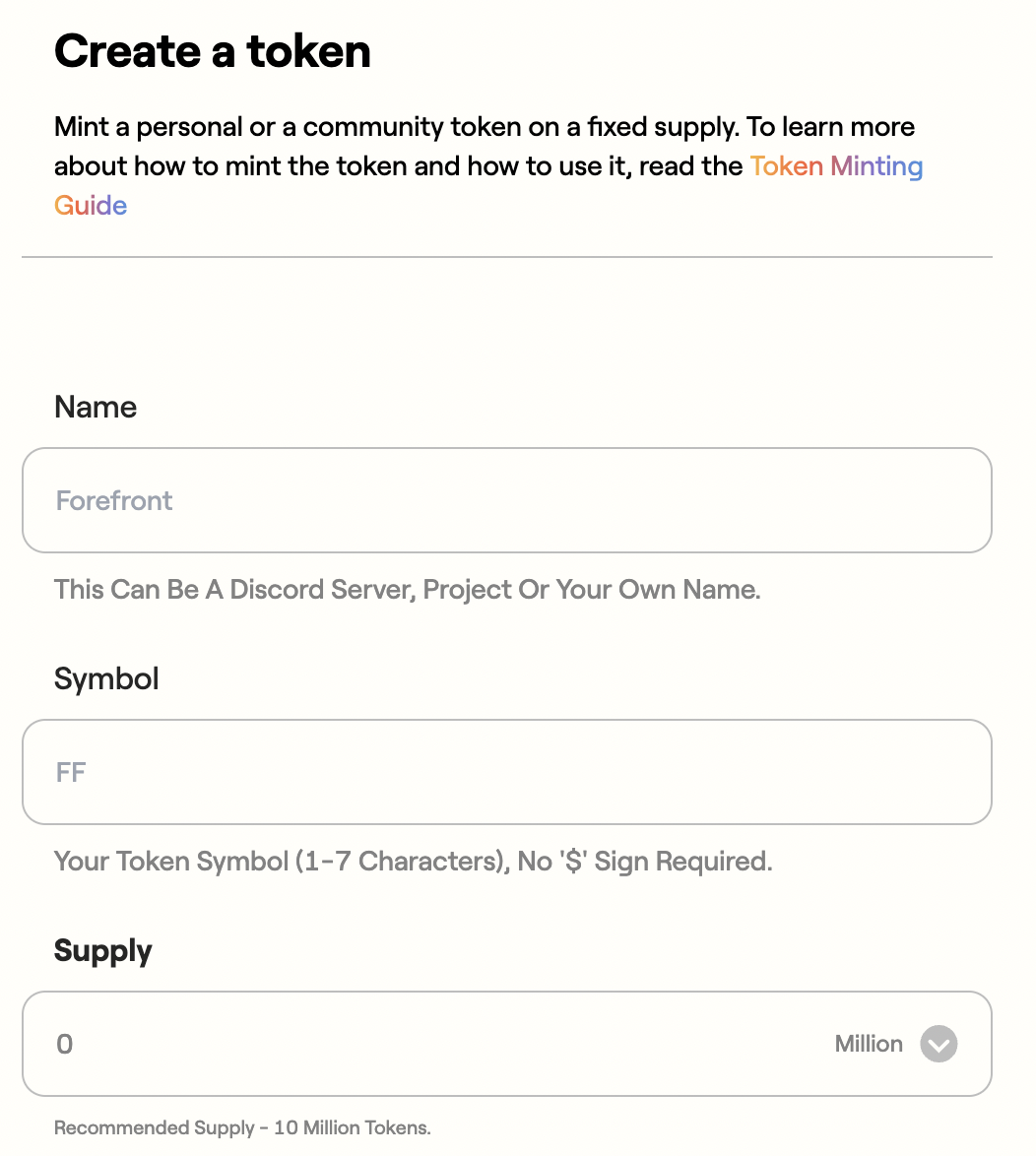 Creators can customise their own token supply on Coinvise. 