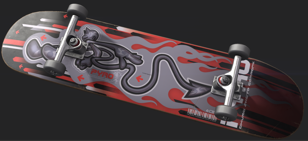 First 3D render of the Pyro Skateboard deck