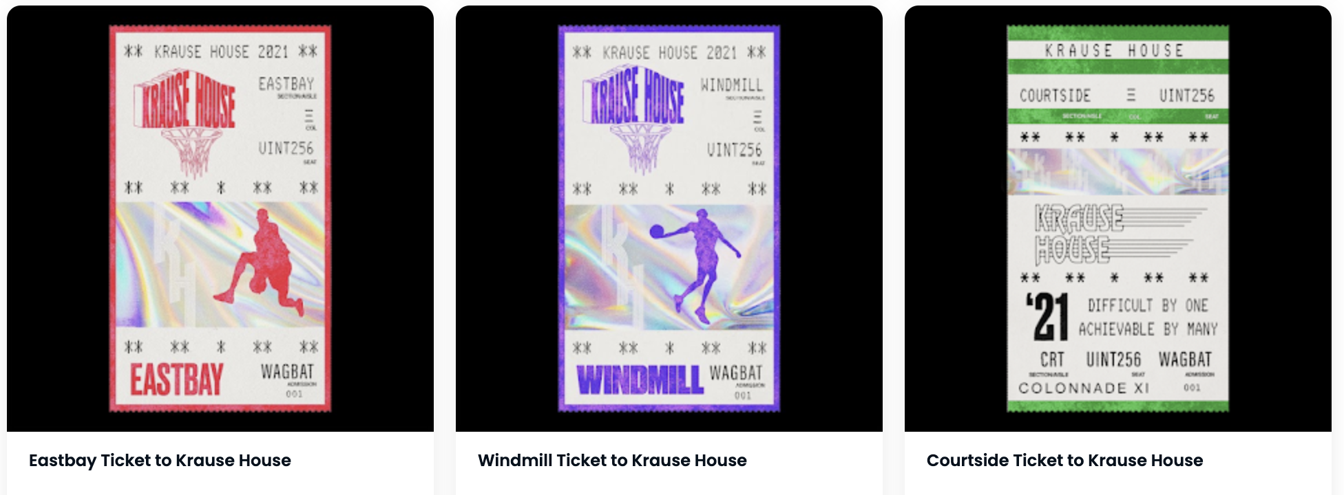 NFT в виде билетов на баскетбольные матчи, выпущенные ДАО Krause House. Источник: https://opensea.io/collection/krause-house-tickets