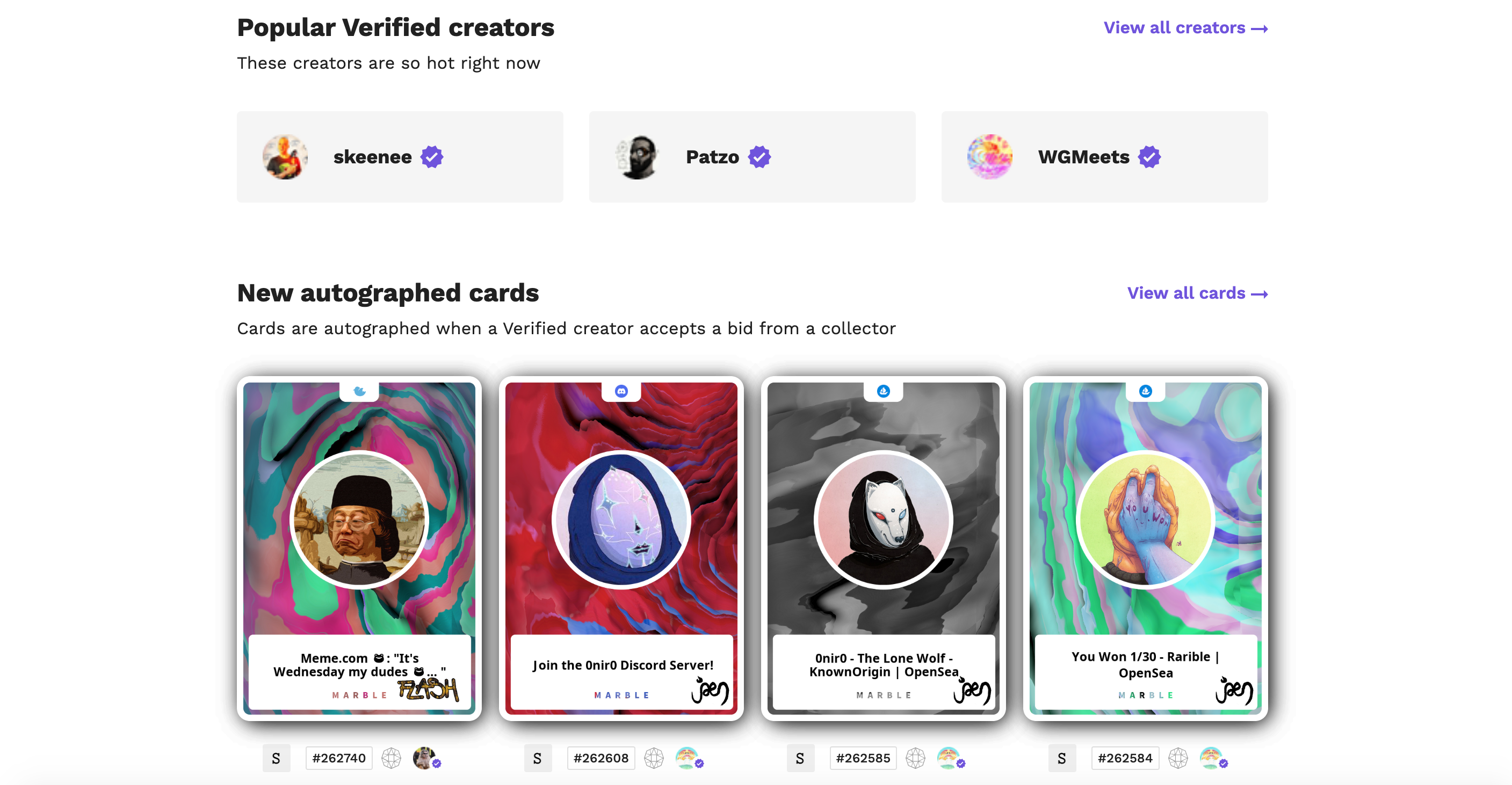 A look at some popular creators and a few freshly signed cards.