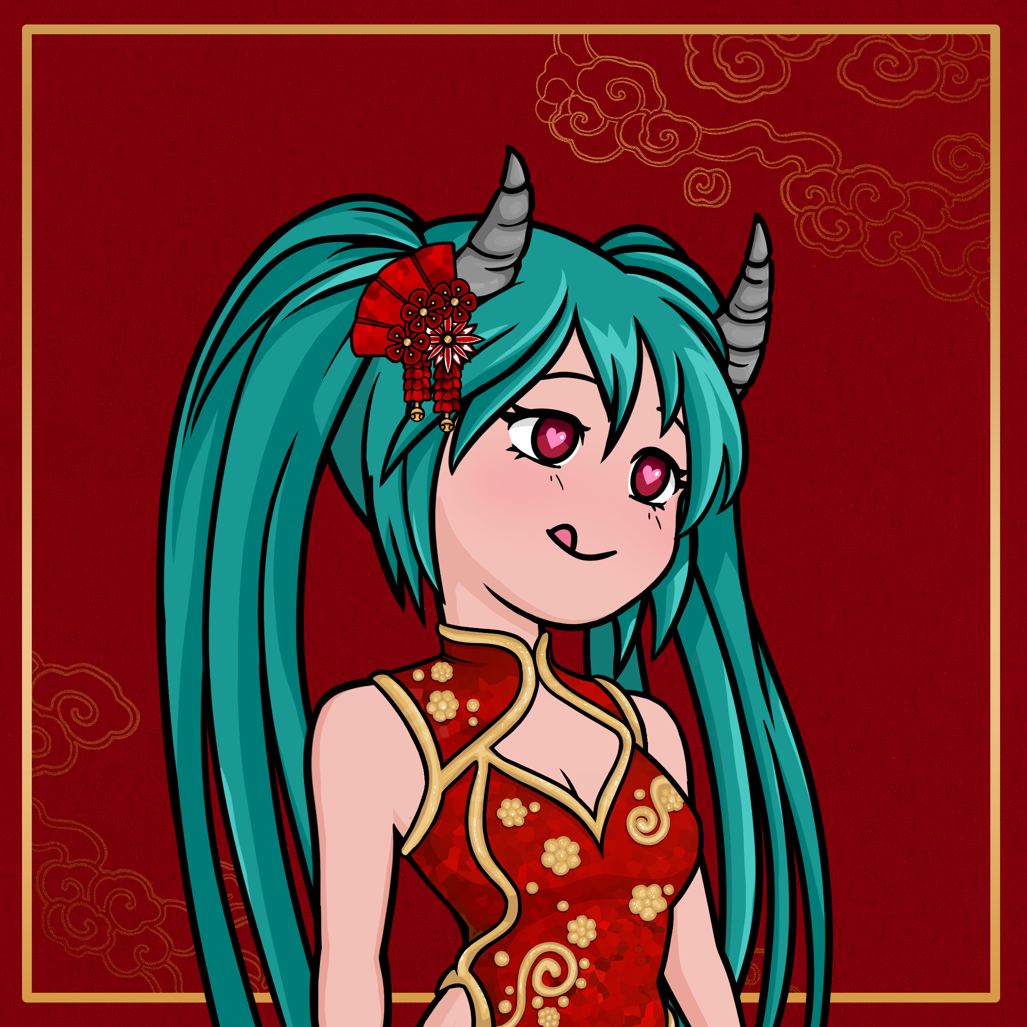Red Qipao + Hair Ornament + LNY BG - (Lunar New Year '23)  