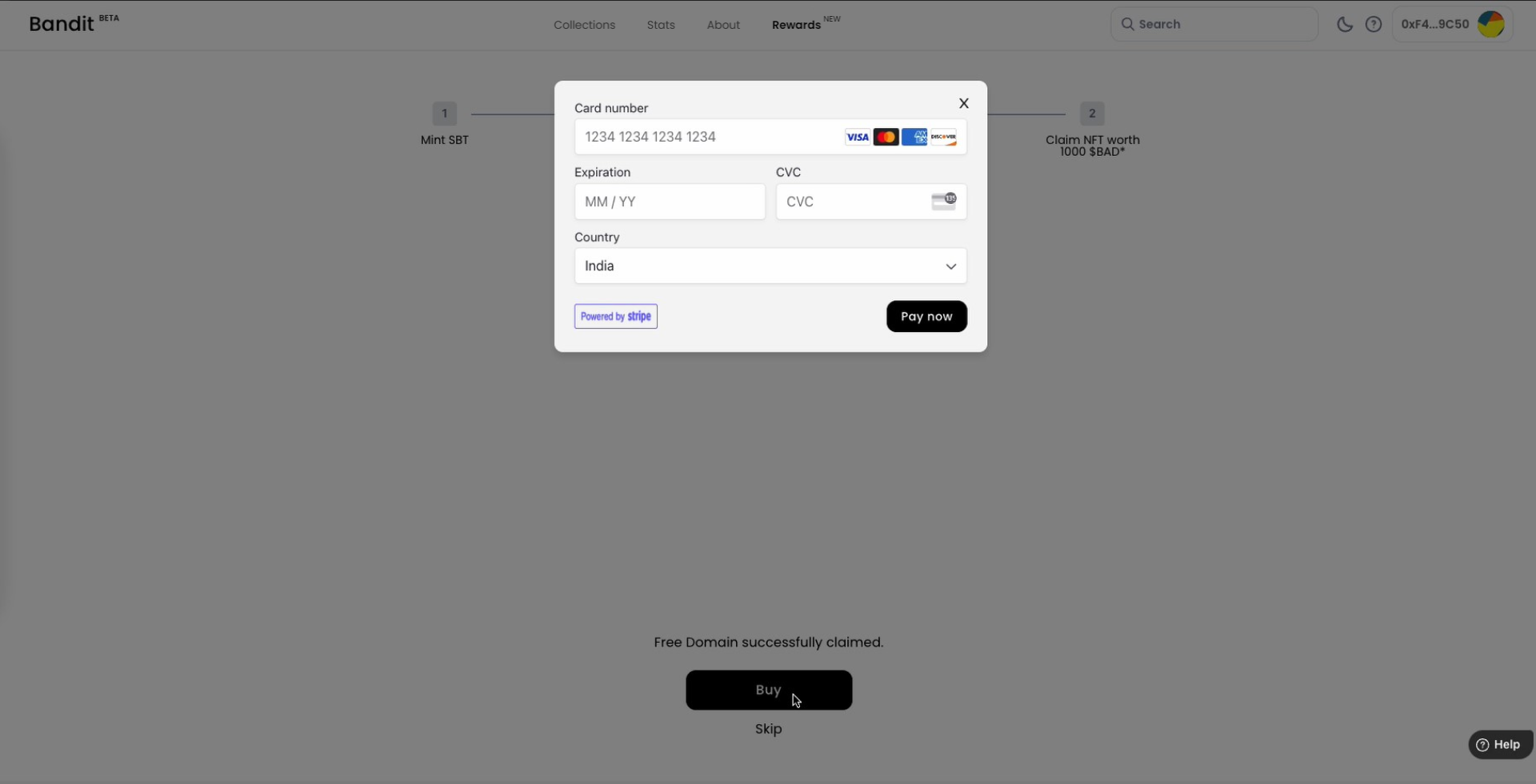 Enter your card details to complete the purchase.