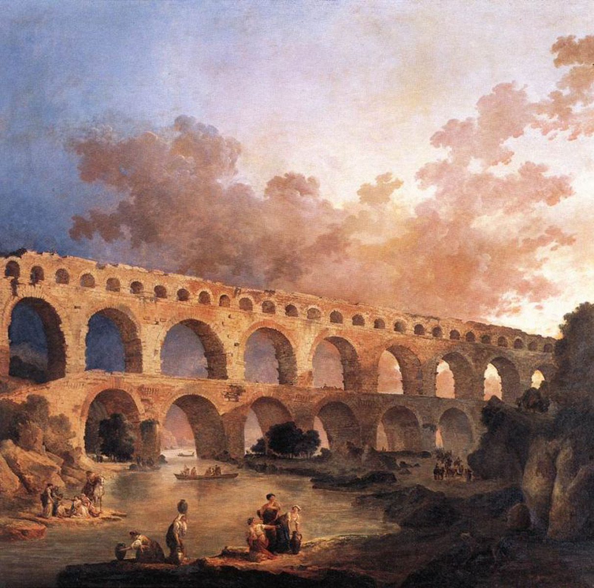 加尔桥的罗马渡槽，现已被联合国教科文组织确认为世界文化遗产。休伯特-罗伯特画作，1787年