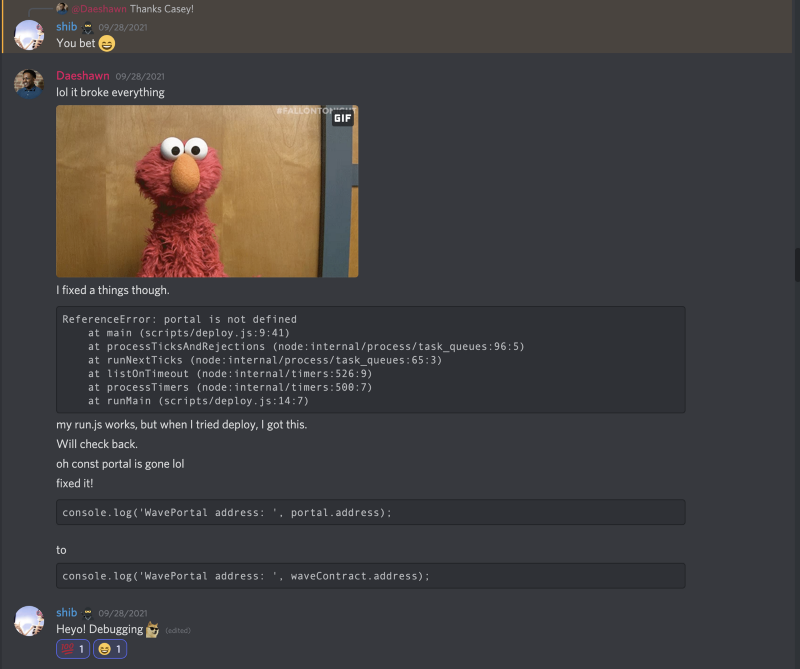 Casey and I fix a bug in the buildspace discord