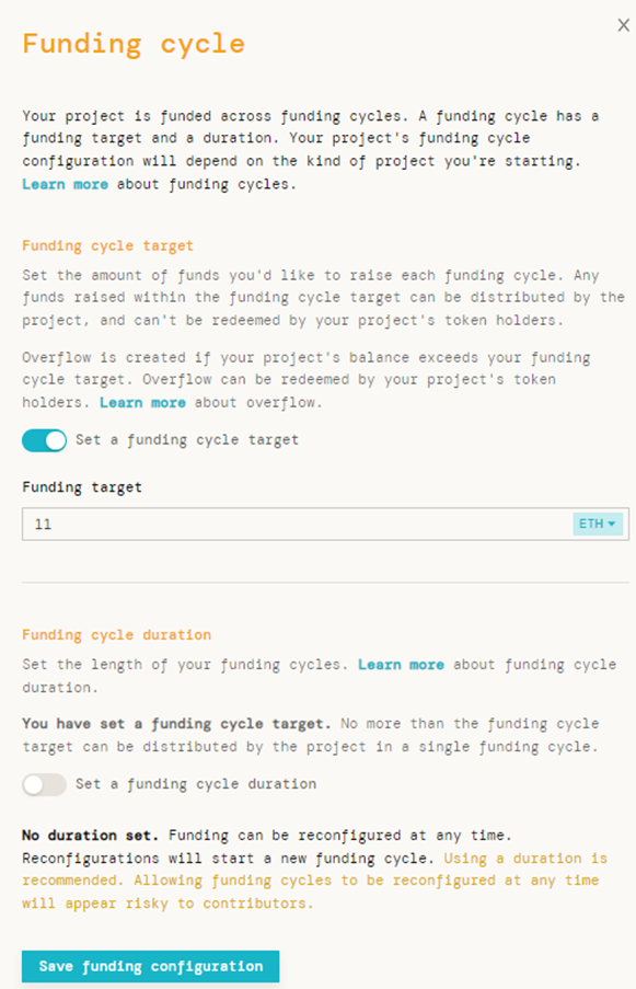 Setting a funding cycle.