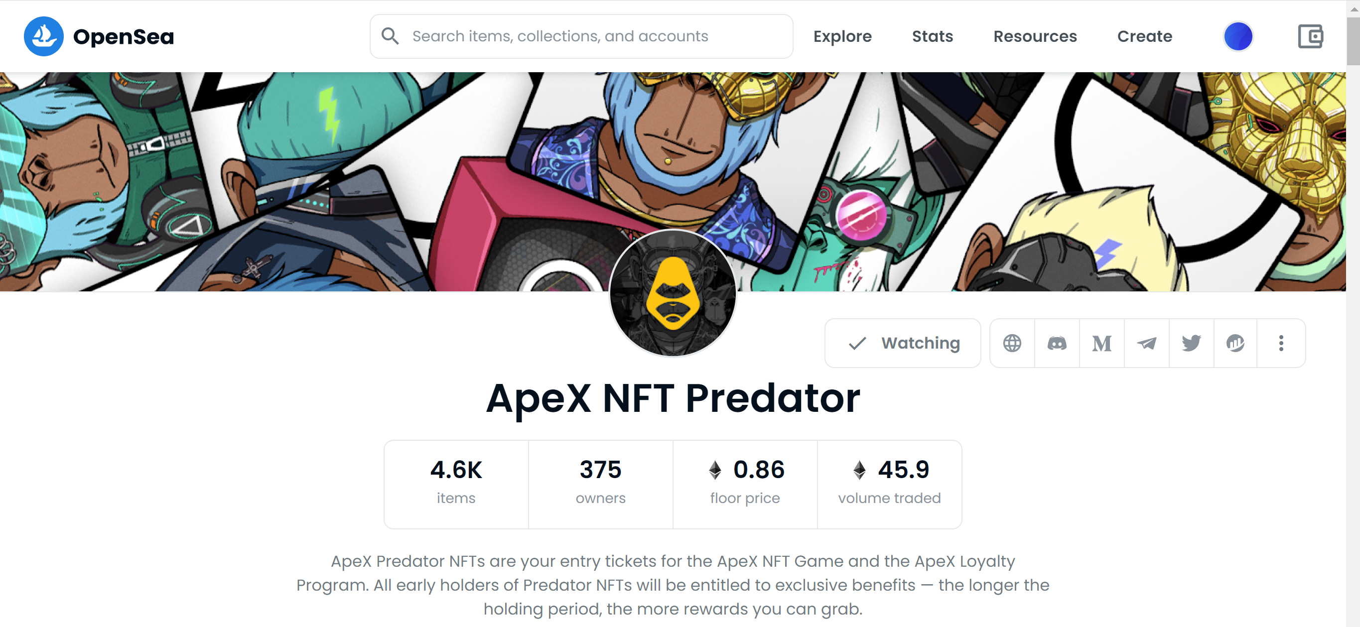 apex nft predator的opensea信息