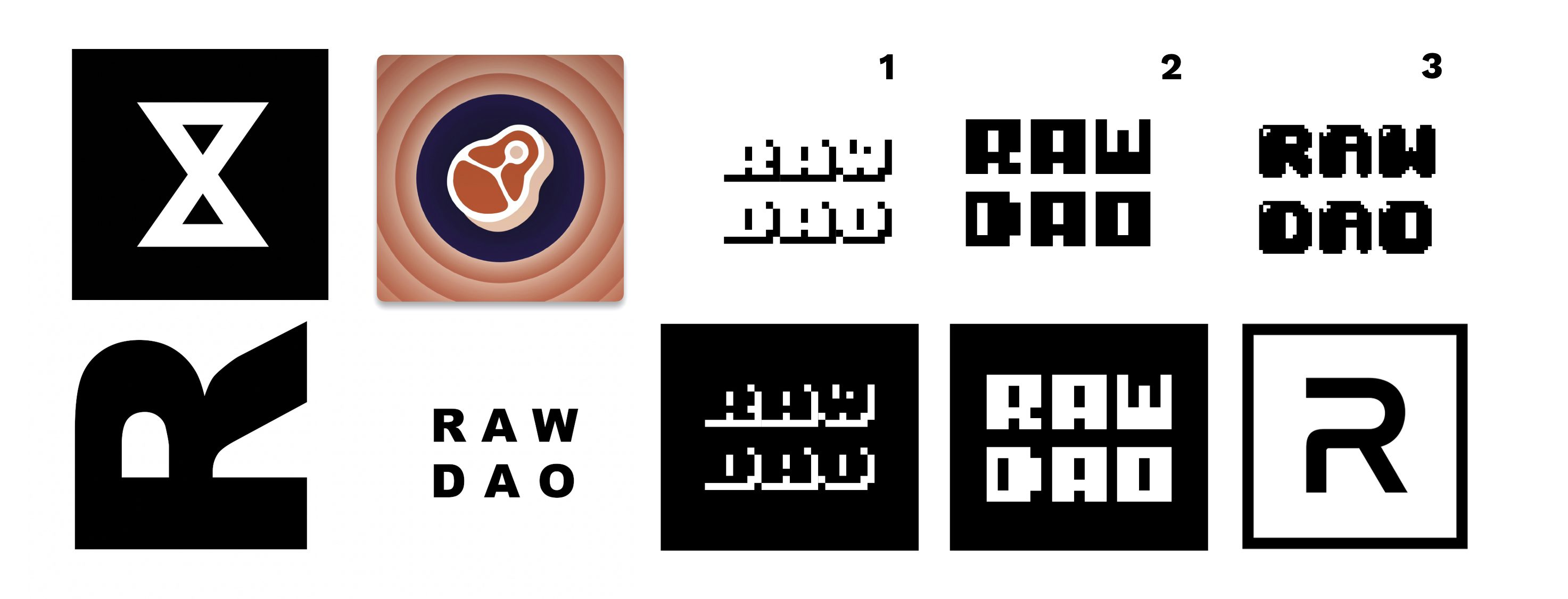 Selection of some of the initial RAW logo mocks from members Shane Lavalette, Claudia Pawlak, and Lucas Pontes