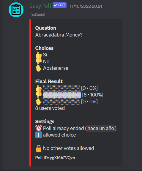 Our first vote with the Discord Easy Poll bot.