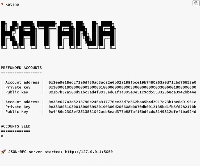 Running the node (once configured) is as easy as running the `katana` command on the CLI
