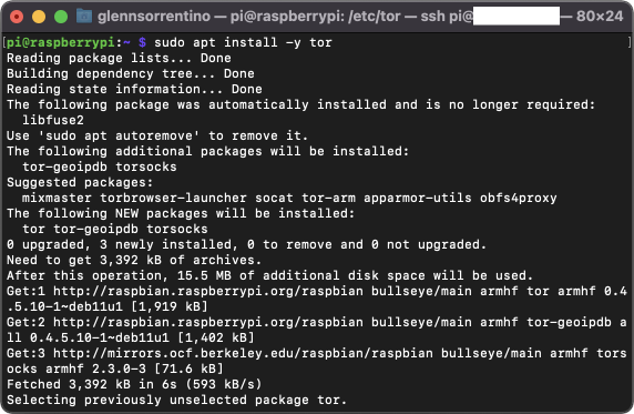 Command-line interface installing Tor