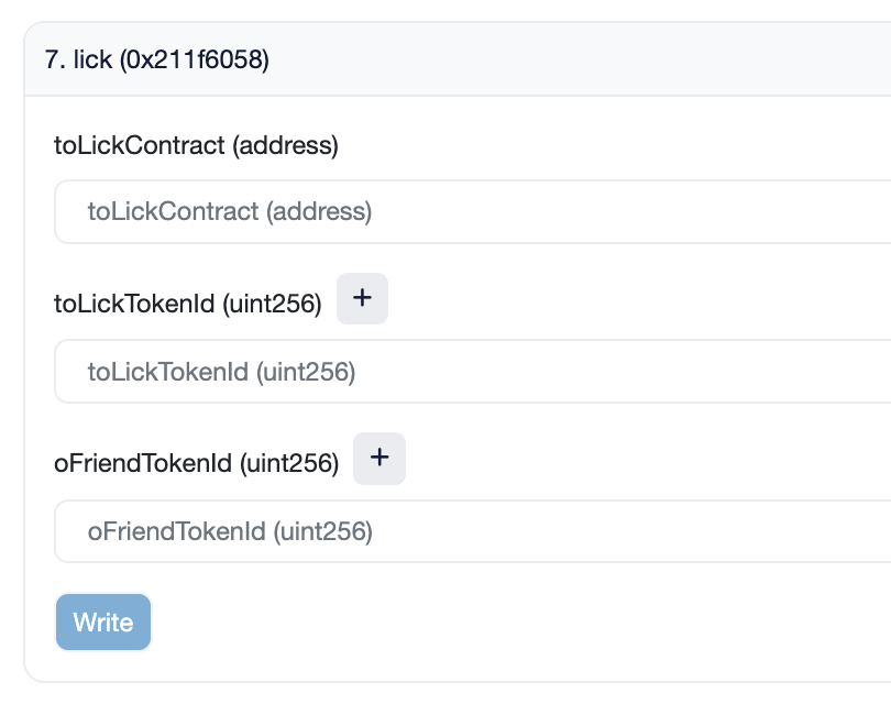 Paste the ōFriend NFT contract address in the toLickContract box, the ōFriend you are licking in the toLickTokenId box, and your ōFriend doing the lick in ōFriendTokenId.