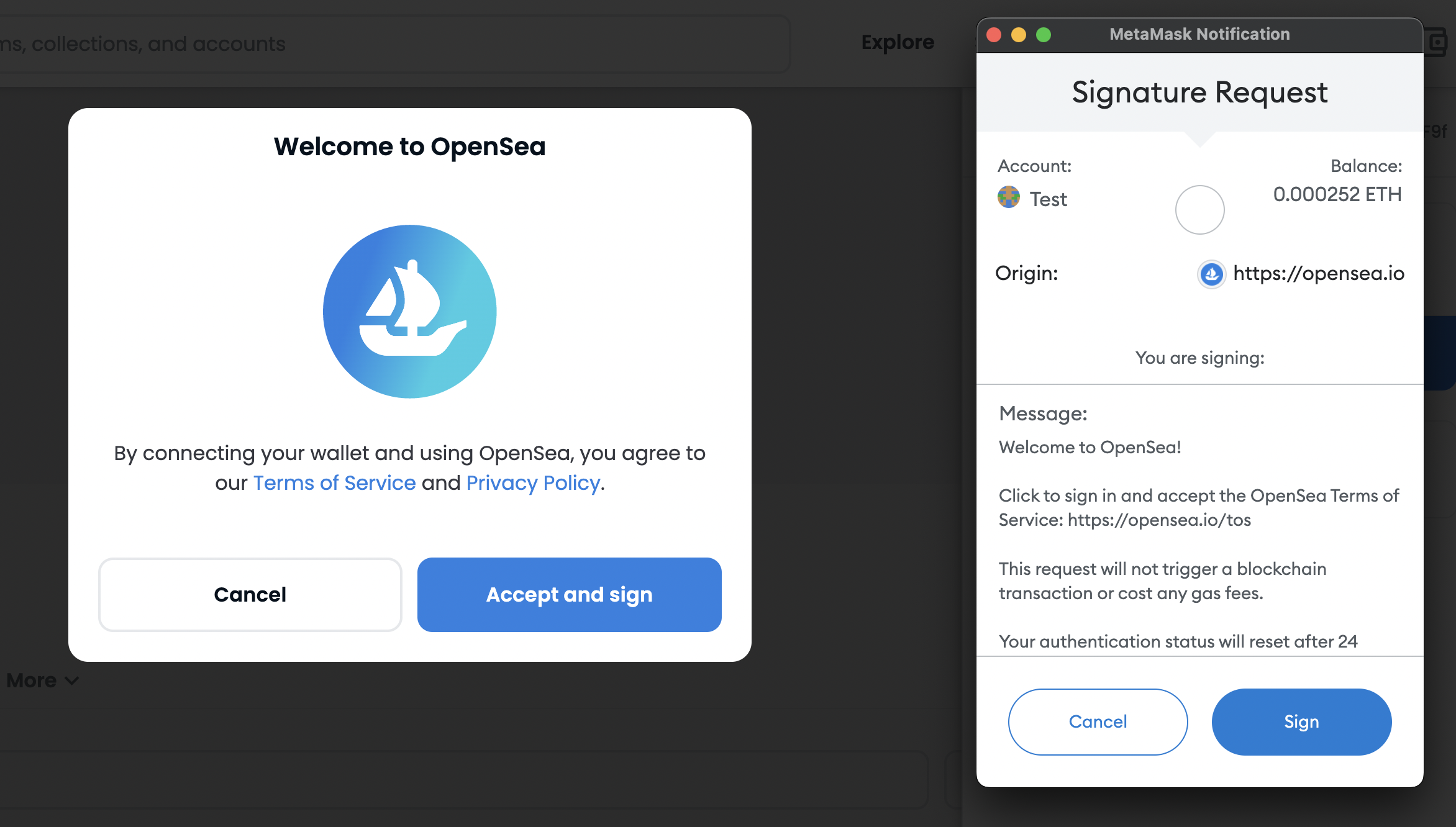 Login to OpenSea by signing a transaction