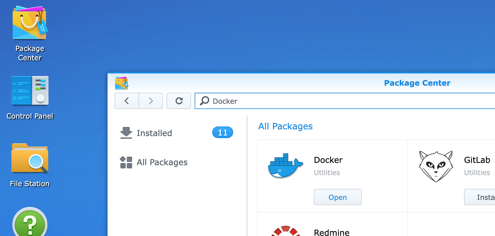 DS218 Package Center with Docker installed