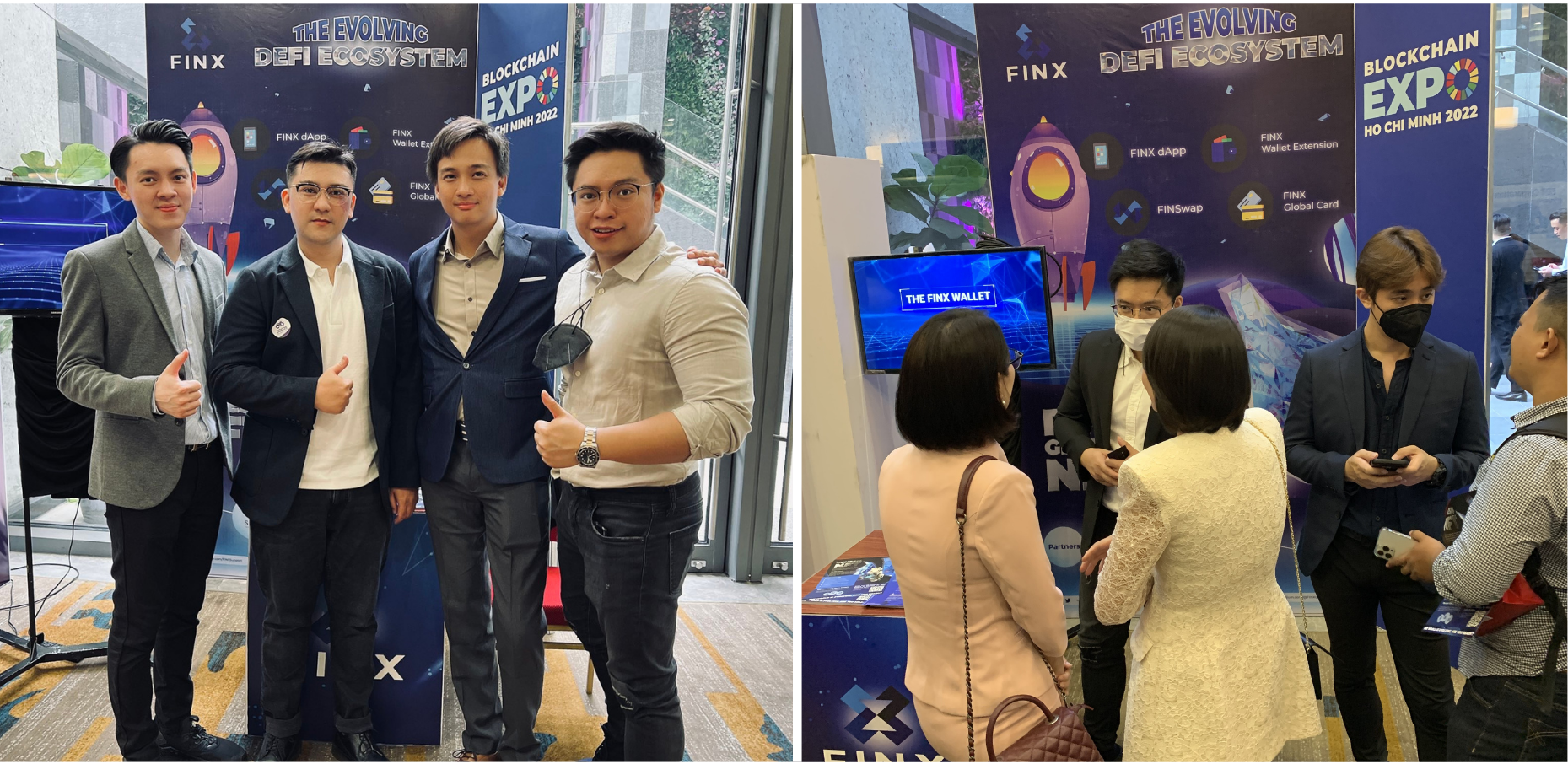 Left: Our Vietnam OG member, Abuken, came to our booth to visit us, Right: Our Team explain the project to the visitors