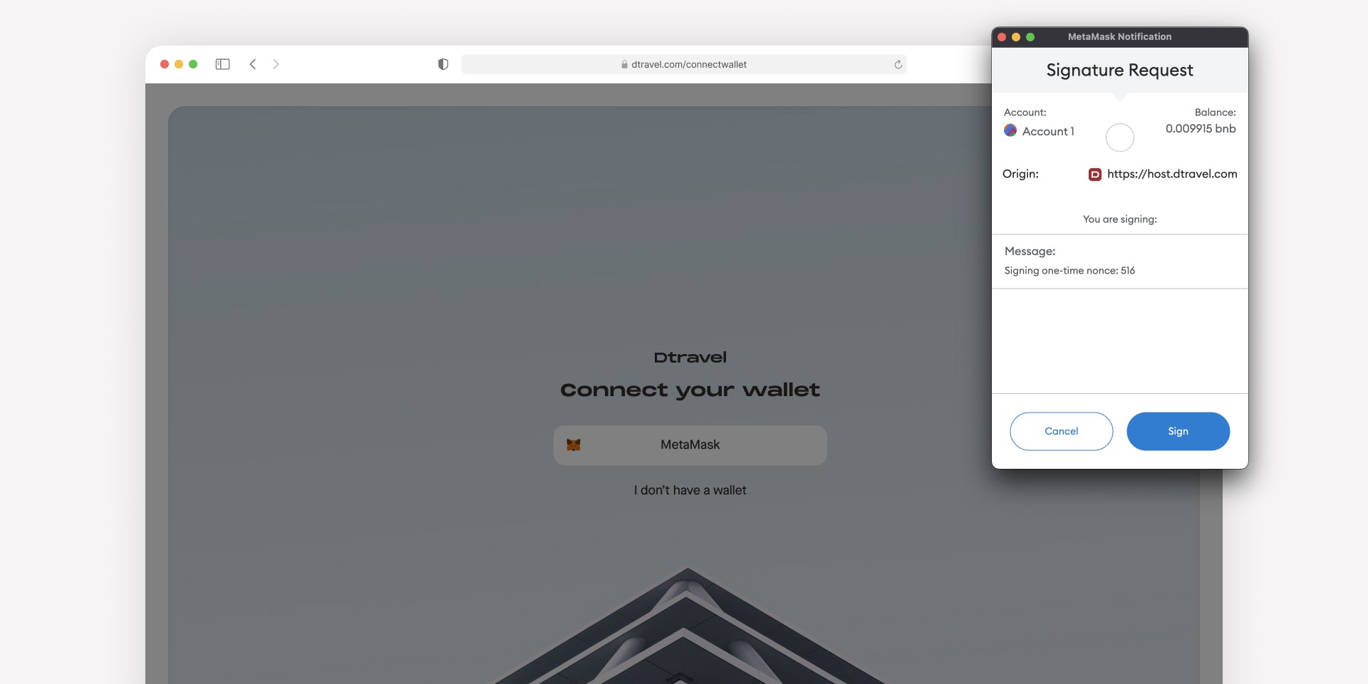 Connect your MetaMask wallet and click "Sign"