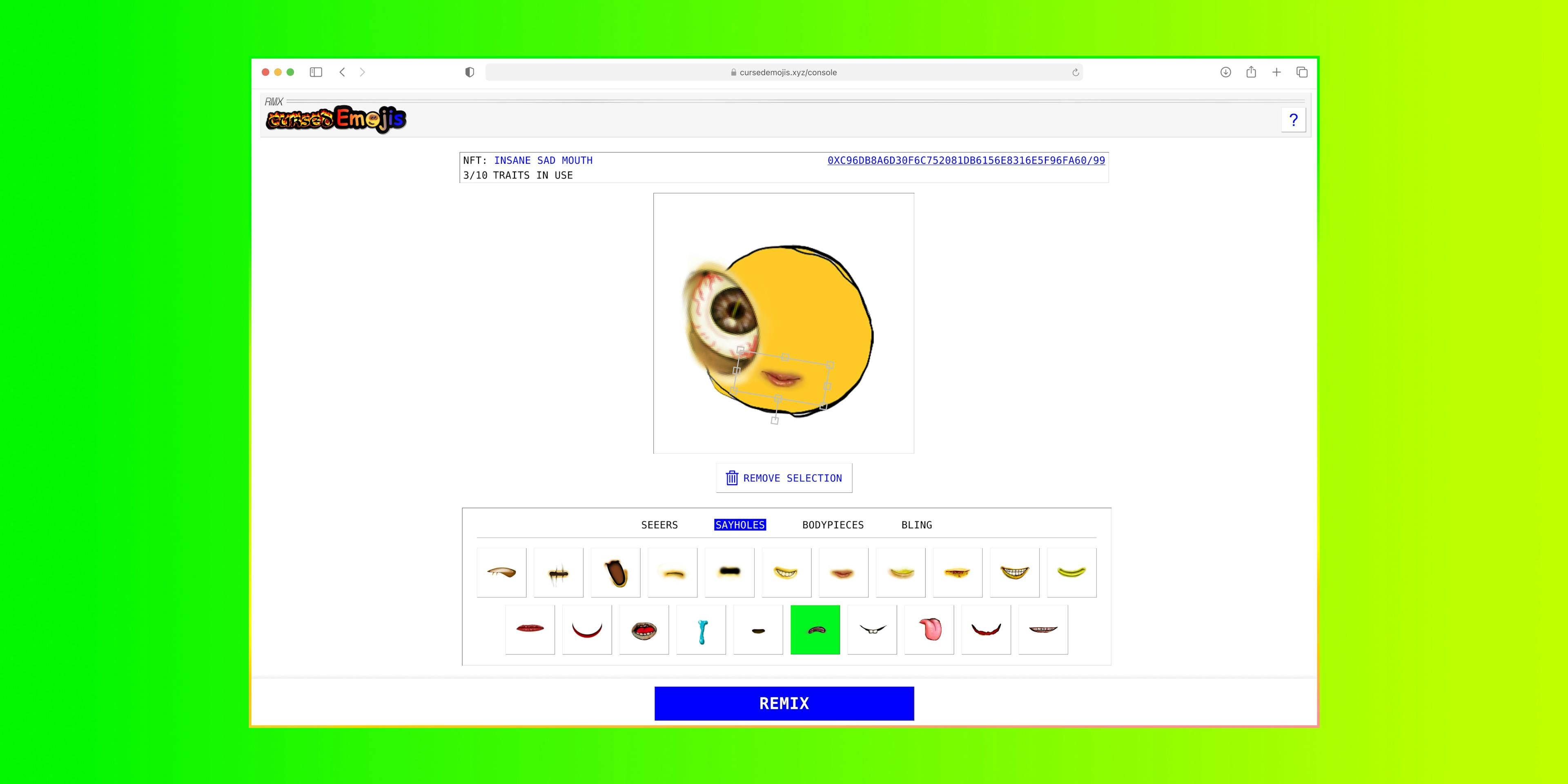 access the RMX Console to remix a wiggly cursed emoji