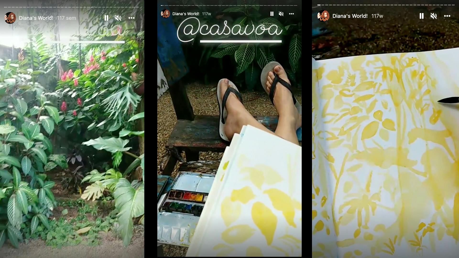 Instagram stories I made while drawing plants (I always start from yellow because it works as sunlight effect and I can add colors on top)