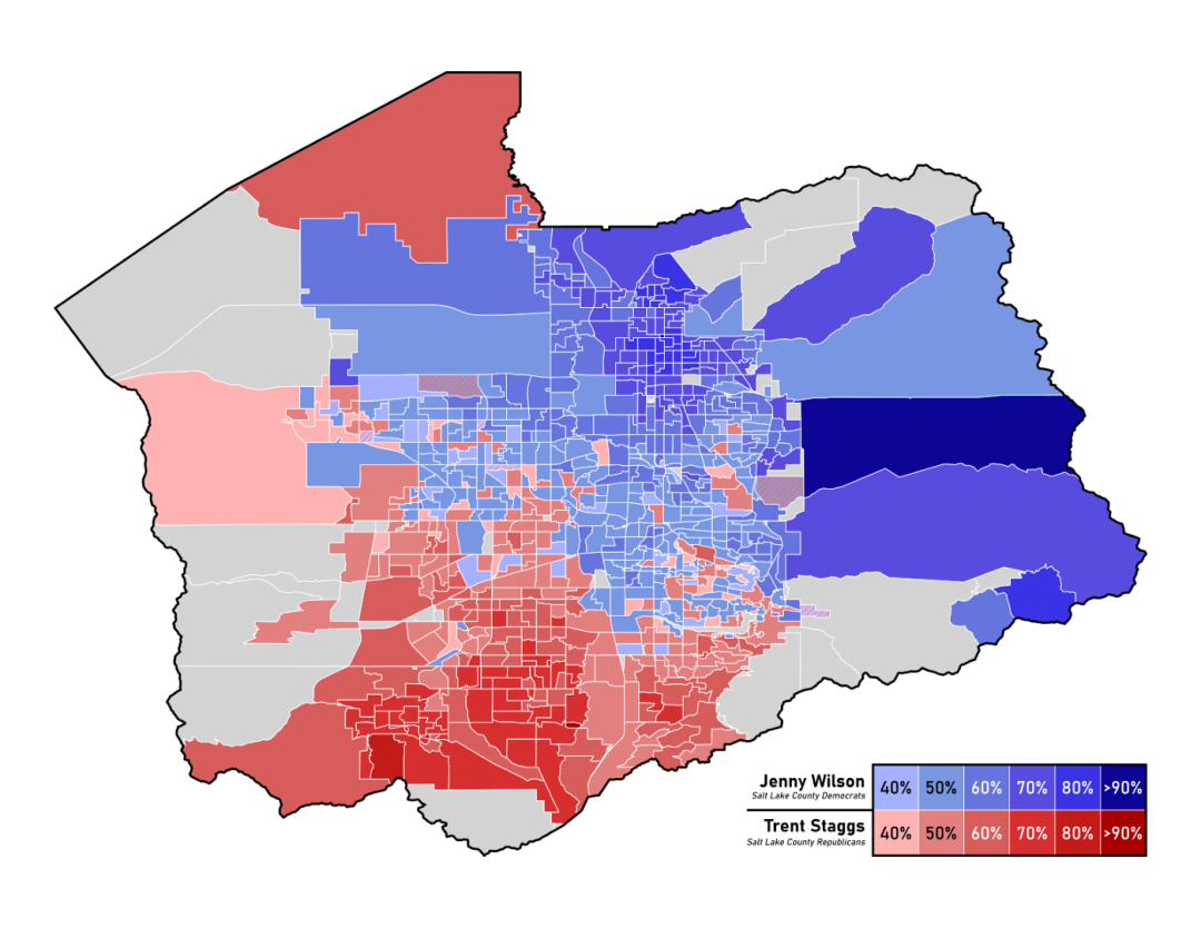 在 GIS 中映射的数据层示例——在本例中，是按地区划分的市长选举的结果。图片由维基共享资源提供