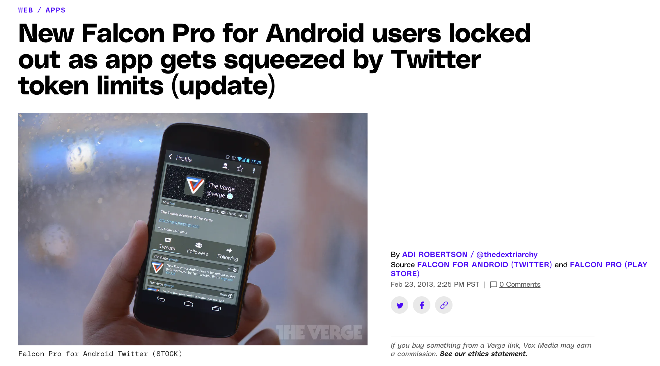 One of The Verge articles on the shut down of Falcon Pro