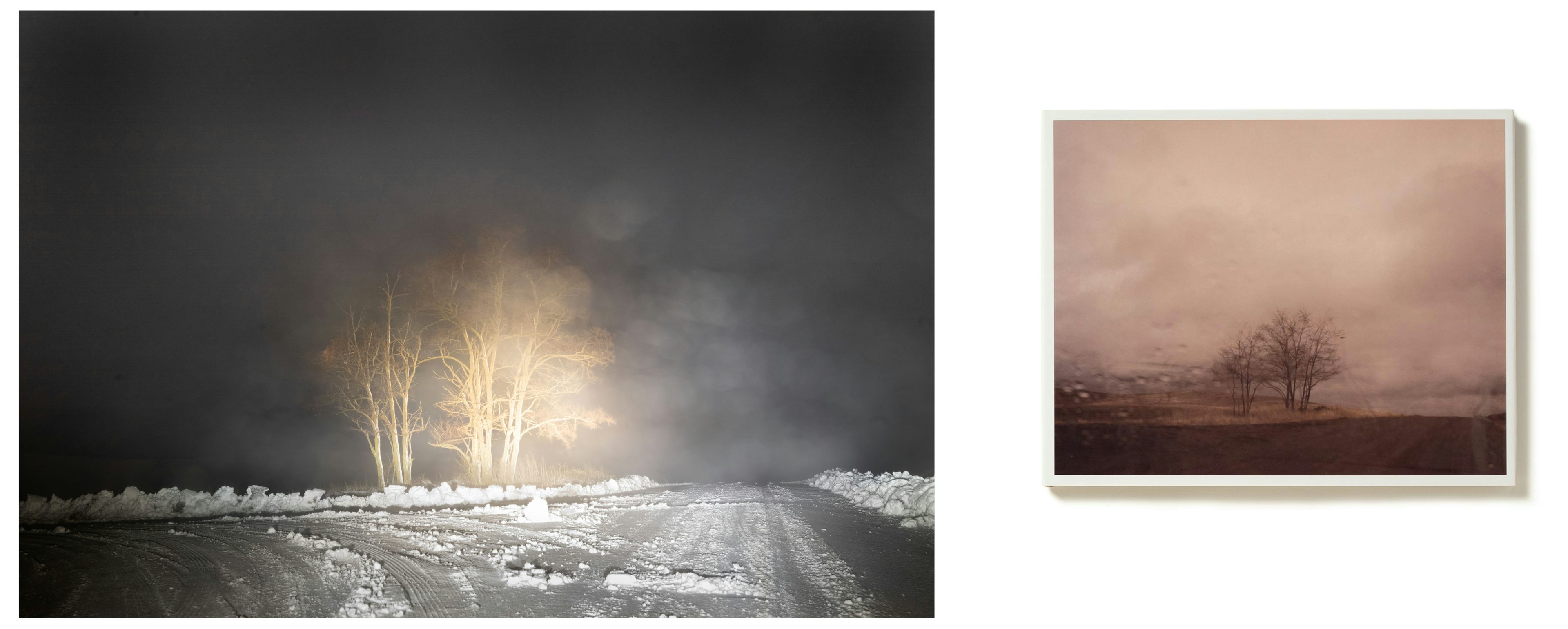 Left: The Black Mechanism #42 by Todd Hido, Obscura Curated Commission. Right: cover image on Roaming, Todd Hido.