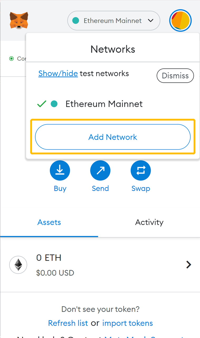 Go to your wallet and click "Add Network"