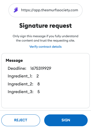 Figure 2: Player signs EIP-712 to propose a recipe